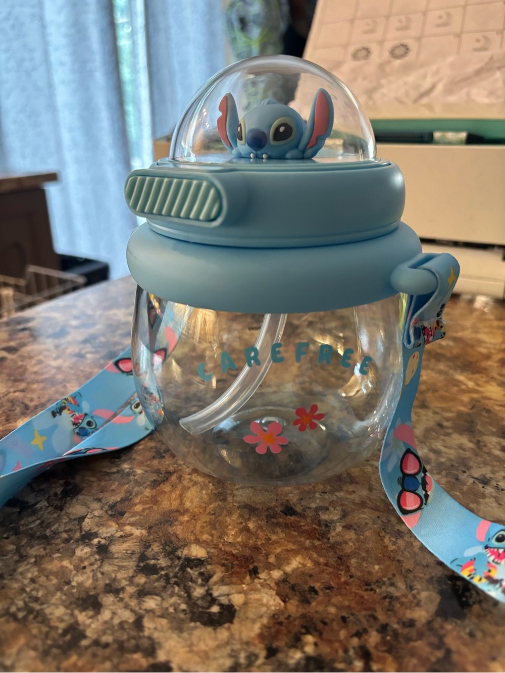 Disney Stitch Kids Blue Straw Cup with Strap